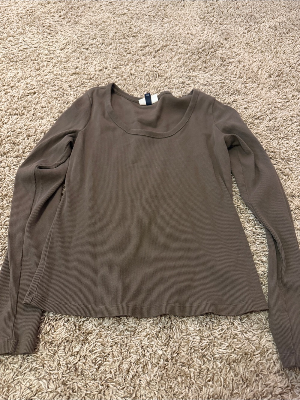 Universal Thread Ribbed Scoop Neck Long Sleeve Top - Taupe